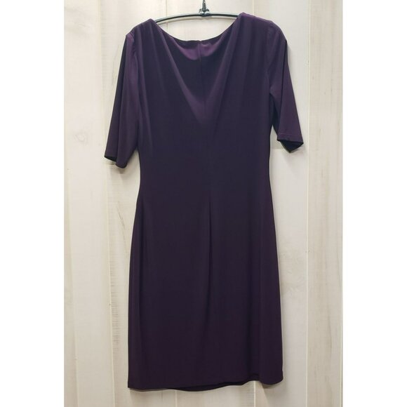 Lauren Ralph Lauren Scoop Neck Dress, Sz 14, Dark Purple, Ruched Sheath Cocktail - Picture 5 of 8